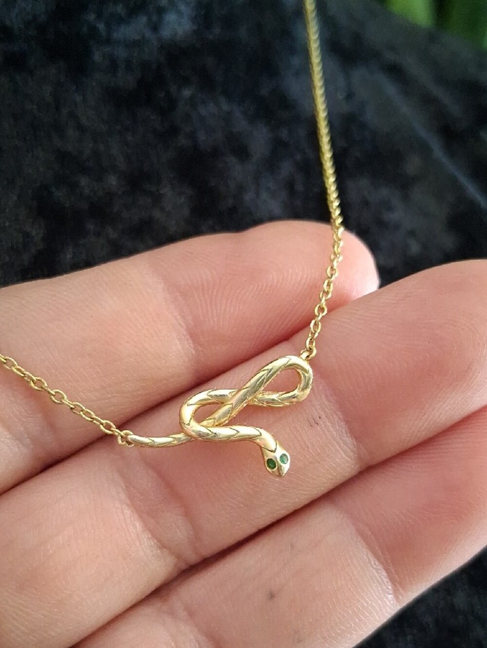 Gold 925 Sterling Silver Snake Pendant Necklace with Green Gem eyes 16 To 18 In - Picture 7 of 10